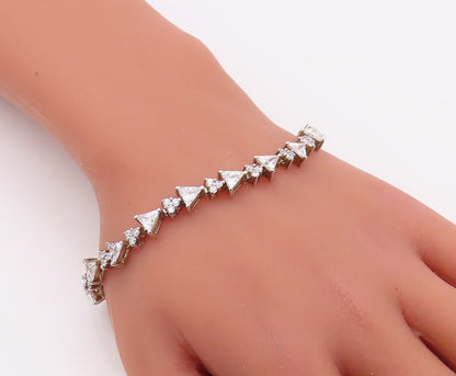 925 Sterling Silver Vintage Bracelet Triangle & Round Cut Topaz BT10858