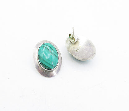 NAVAJO 925 Sterling Silver  Vintage Cabochon Malachite Drop Earrings  EG2184