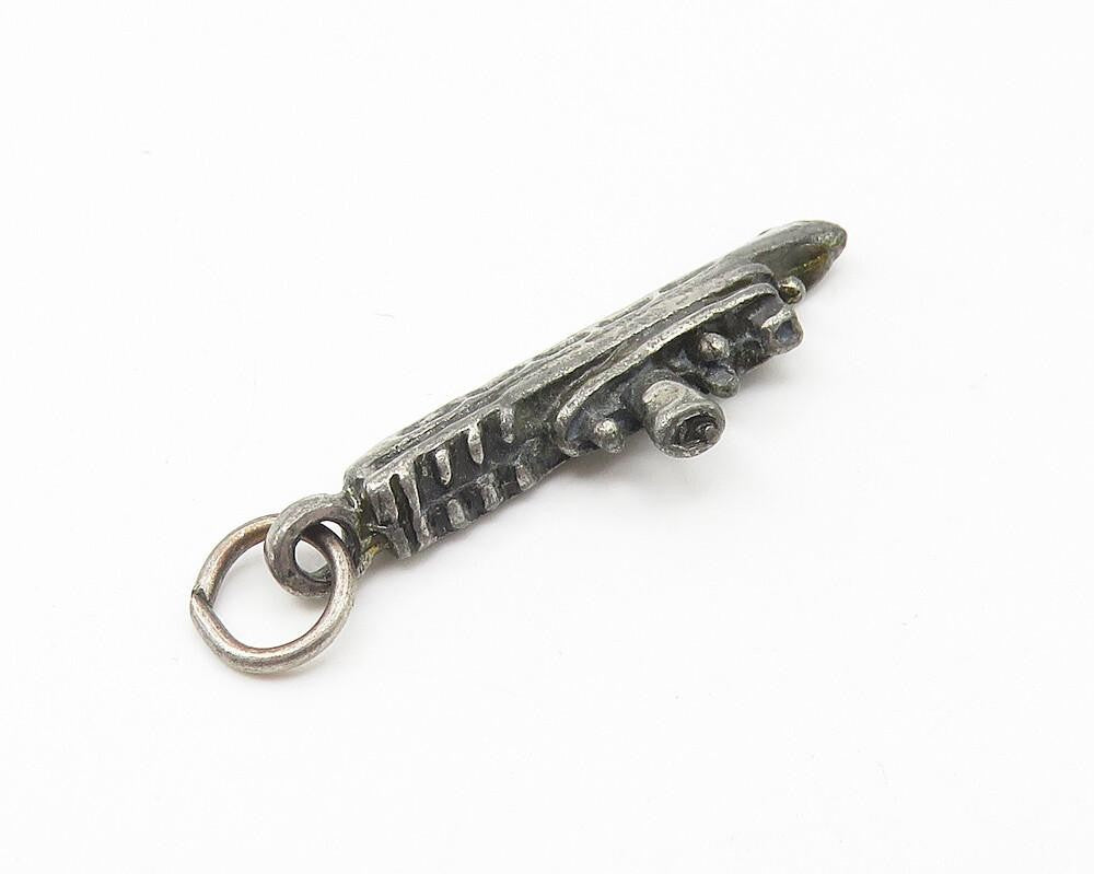925 Sterling Silver  Vintage Petite Dark Tone Ship Motif Drop Pendant  PT8589