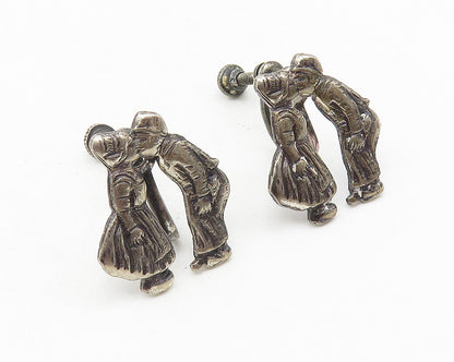 925 Sterling Silver  Vintage Kissing Couple Motif Non Pierce Earrings  EG5597
