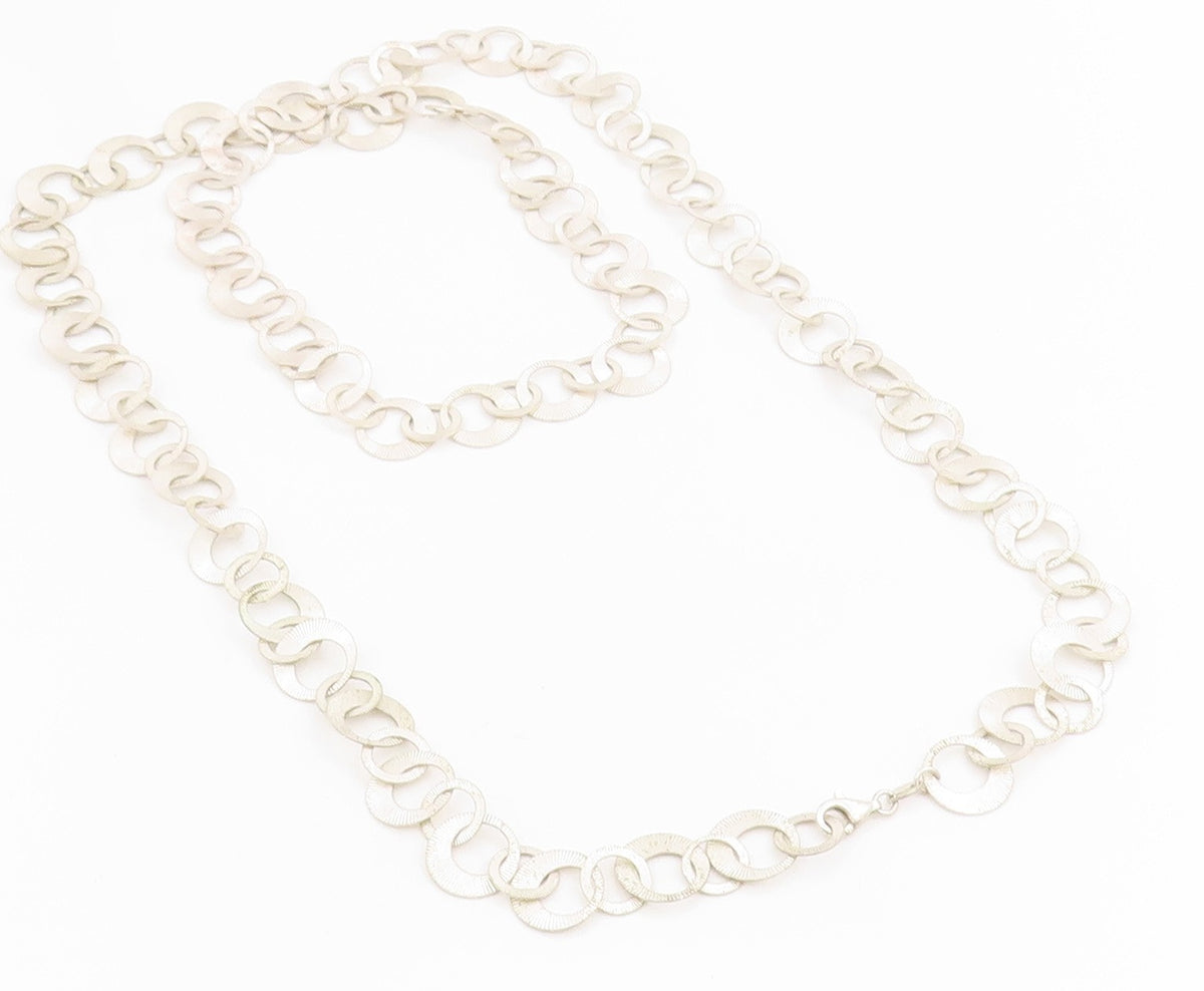 925 Sterling Silver Vintage Necklace Chunky Etched Geometric Circle Link  NE4744