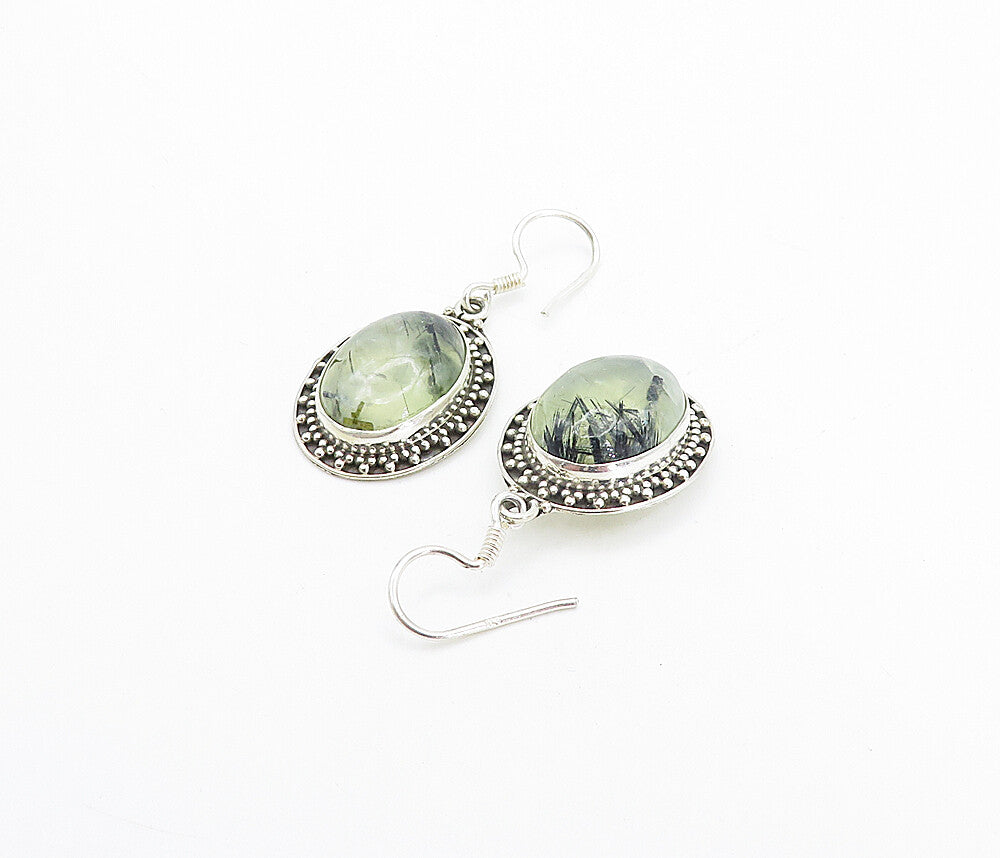 925 Sterling Silver Vintage Cabochon Rutilated Quartz Dangle Earrings EG3197