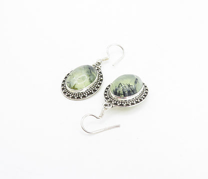 925 Sterling Silver Vintage Cabochon Rutilated Quartz Dangle Earrings EG3197