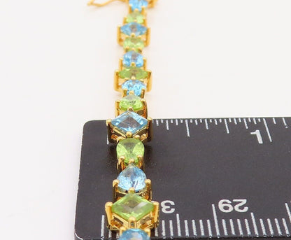 925 Sterling Silver Vintage Bracelet Gold Plated Blue Topaz & Peridot  BT10781