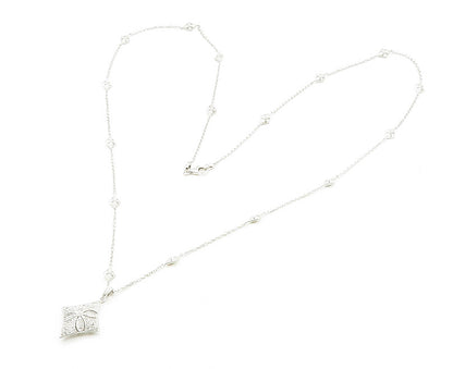 925 Sterling Silver  Vintage Genuine Diamonds Floral Chain Necklace  NE3256