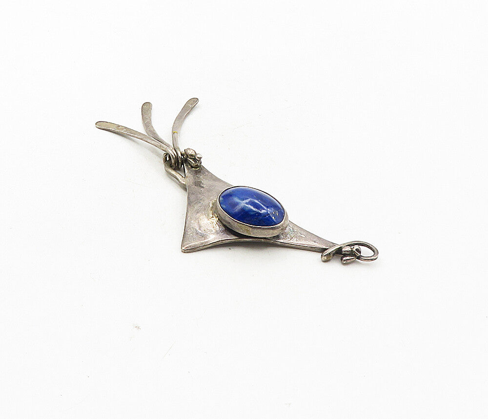 925 Sterling Silver  Vintage Cabochon Cut Lapis Lazuli Smooth Pendant  PT6997