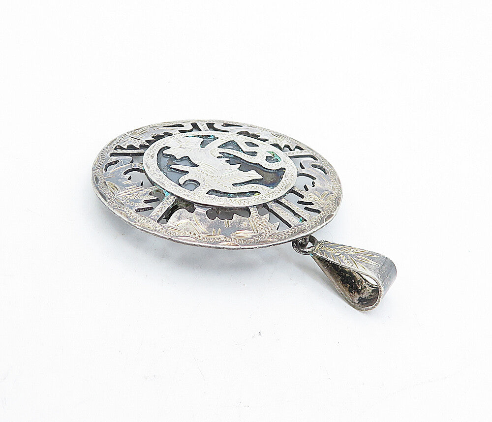 PERU 925 Sterling Silver  Vintage 2 Tone Traditional Design Brooch Pin  BP1838