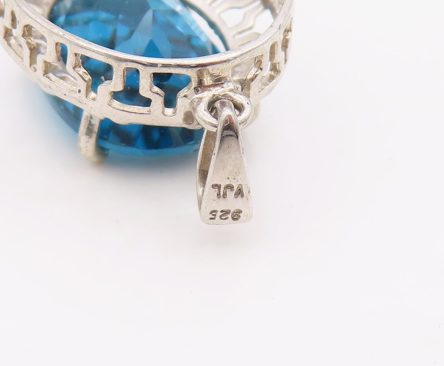 925 Sterling Silver Vintage Pendant Modernist Oval Cut Blue Topaz Charm  PT26336