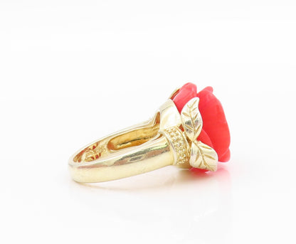 925 Sterling Silver Vintage Ring Gold Plated Gemstone Carved Rose Sz 5.5 RG32462