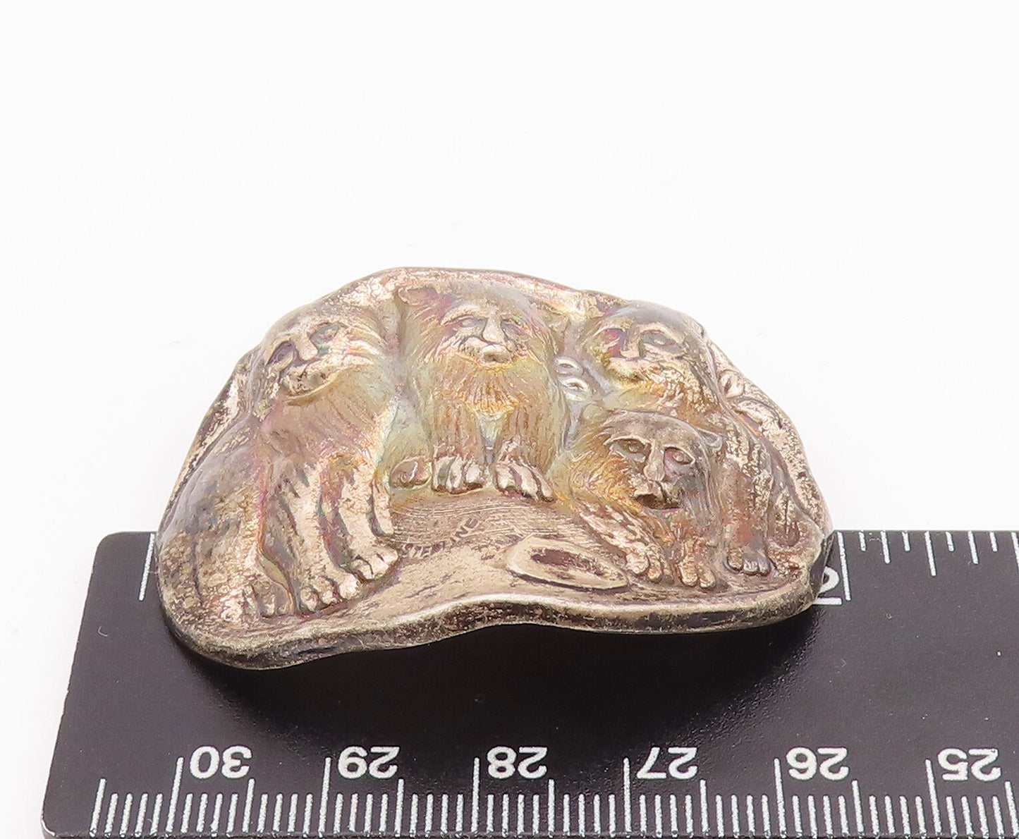 925 Sterling Silver Vintage Brooch Pin Solid Carved Lion Family  BP11037