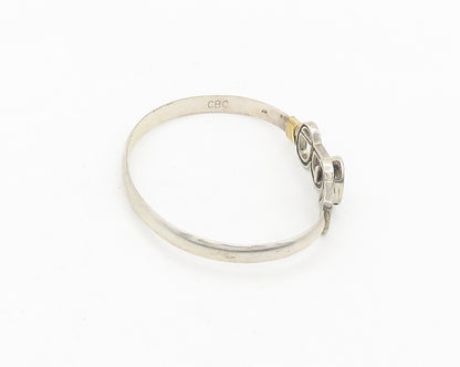 925 Silver & 14K GOLD  Vintage Two Tone B Initial Hook Bangle Bracelet  BT7748