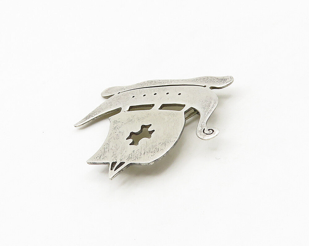 925 Sterling Silver  Vintage Cross Cutout Sailing Ship Motif Brooch Pin BP7092