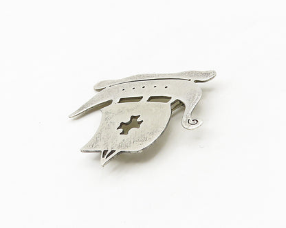 925 Sterling Silver  Vintage Cross Cutout Sailing Ship Motif Brooch Pin BP7092