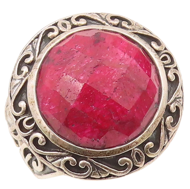 925 Sterling Silver Vintage Ring Real Round Gemstone Swirly Carved  Sz 7 RG30791
