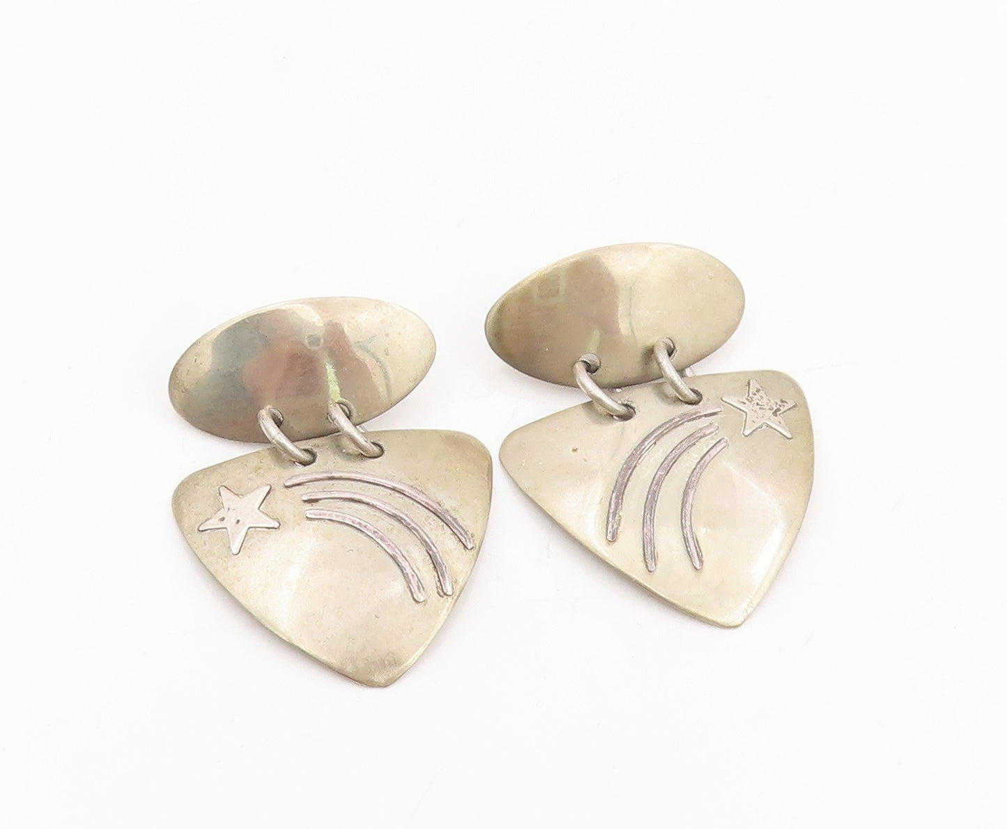 925 Sterling Silver Vintage Earrings Etched Celestial Shooting Star Drop EG13807
