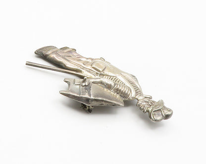 MEXICO 925 Sterling Silver  Vintage Farmer Man Hollow Brooch Pin  BP5755
