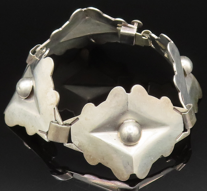 TAXCO 925 Sterling Silver Vintage Designer Floral Motif Link Bracelet BT9535