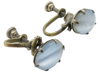 925 Sterling Silver  Vintage Blue Cat's Eye Topaz Non Pierce Earrings  EG5618