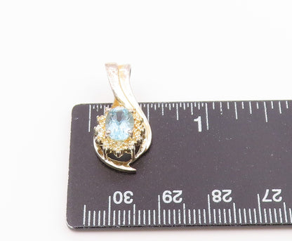 925 Sterling Silver  Vintage Shiny Blue Topaz Floral Motif Pendant  PT17768