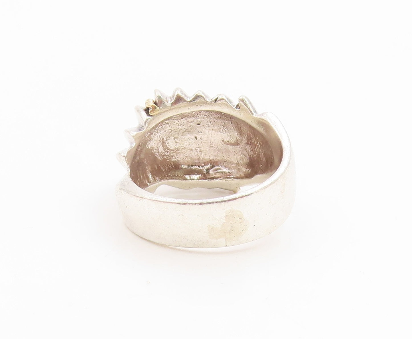 14k Gold & 925 Sterling Silver Vintage Ring Modernist Ribbed Dome  Sz 5  RG36197