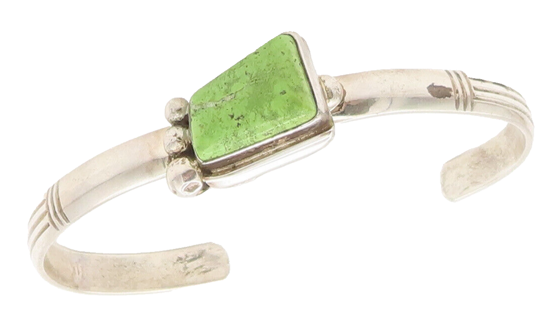 925 Silver Vintage Southwestern Green Turquoise Beaded Cuff Bracelet BT10119