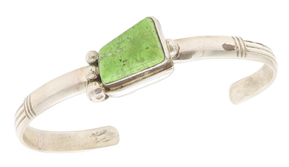 925 Silver Vintage Southwestern Green Turquoise Beaded Cuff Bracelet BT10119