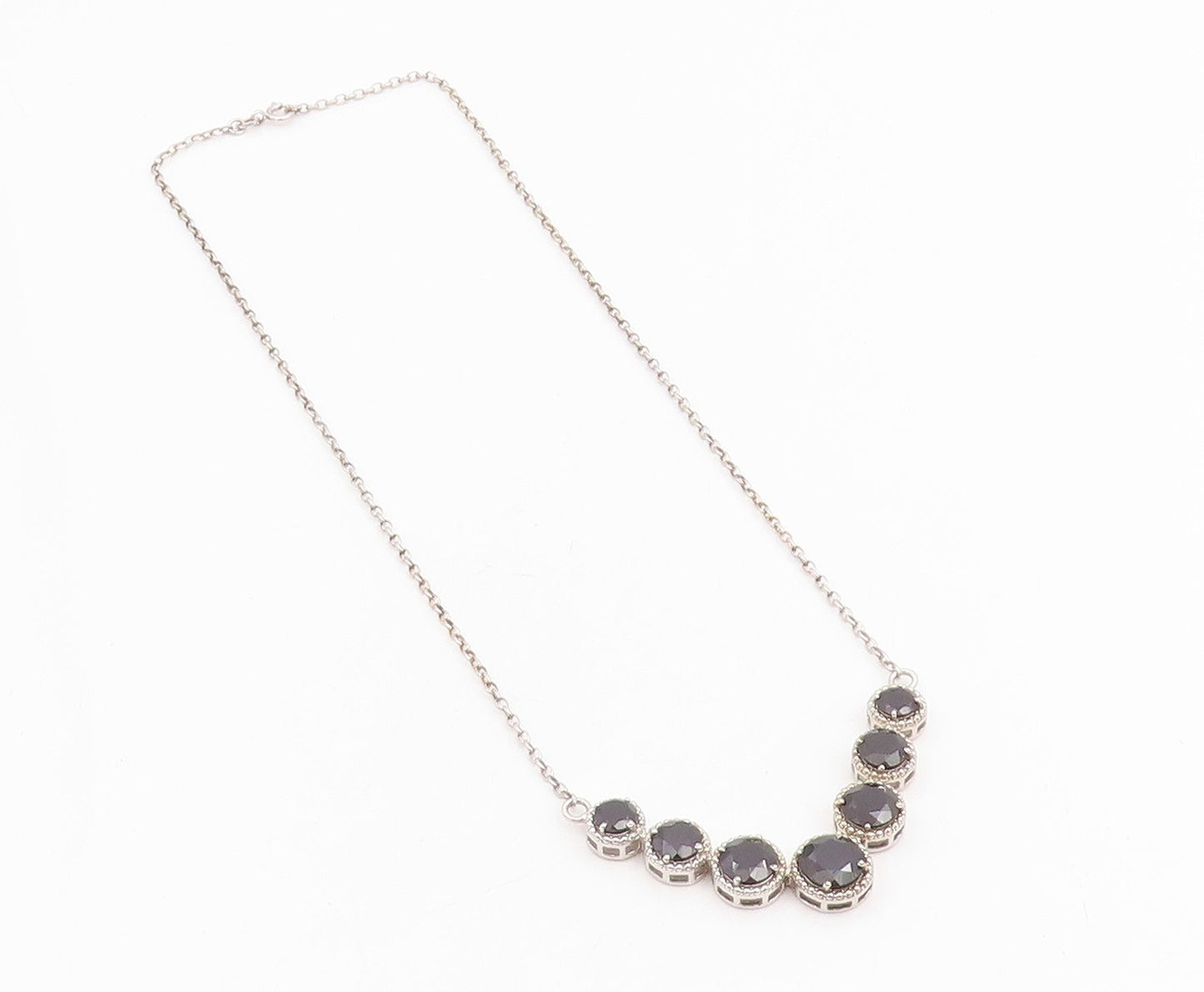 925 Sterling Silver Vintage Necklace Classic Faceted Black Spinel Chain  NE4770