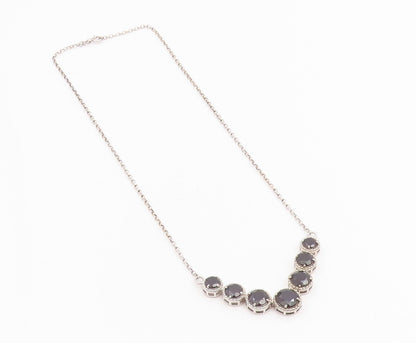 925 Sterling Silver Vintage Necklace Classic Faceted Black Spinel Chain  NE4770