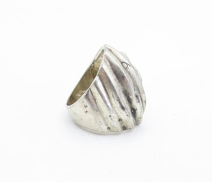 MEXICO 925 Silver  Vintage Scalloped Fluted Design Dome Band Ring Sz 6  RG6980