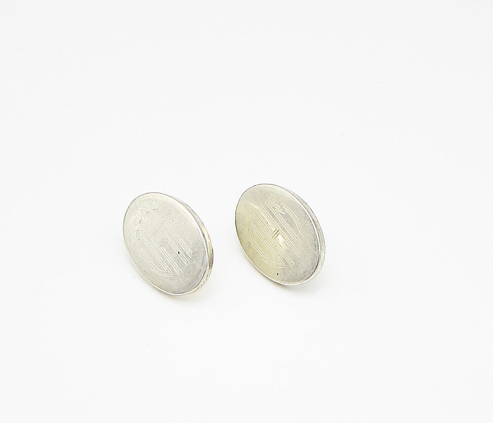 MEXICO 925 Sterling Silver  Vintage Smooth Oval Stud Earrings  EG1872