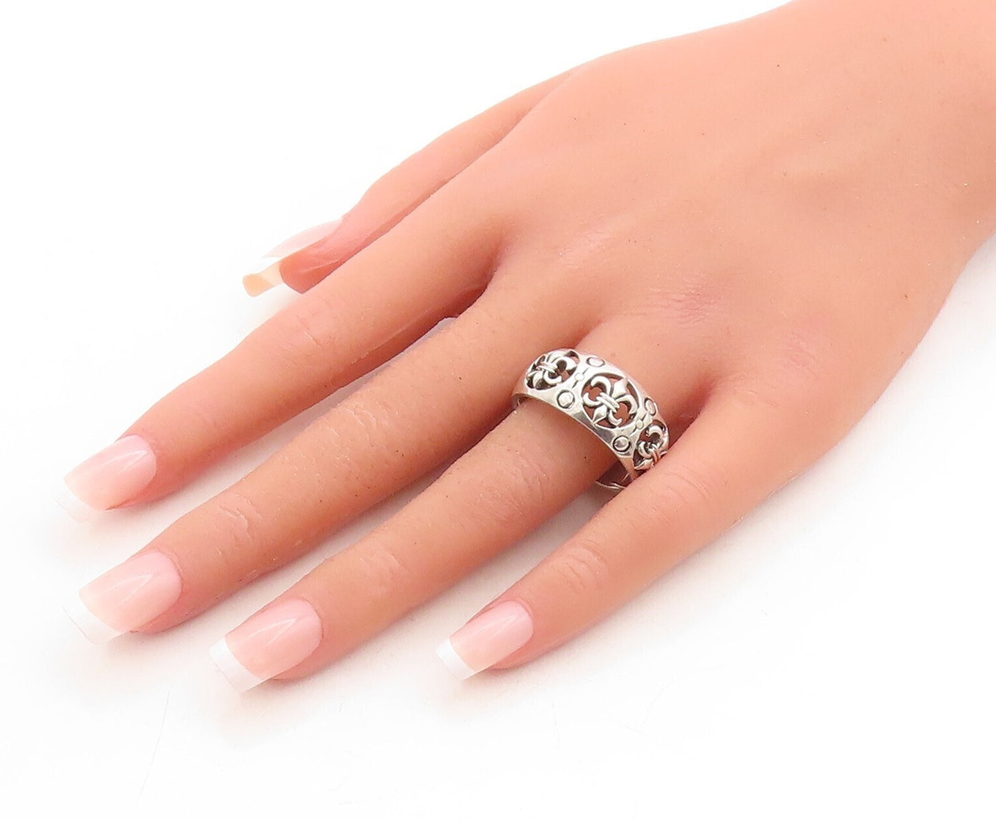 925 Sterling Silver Vintage Ring Designer Cutout Lily Flowers  Sz 14  RG31406