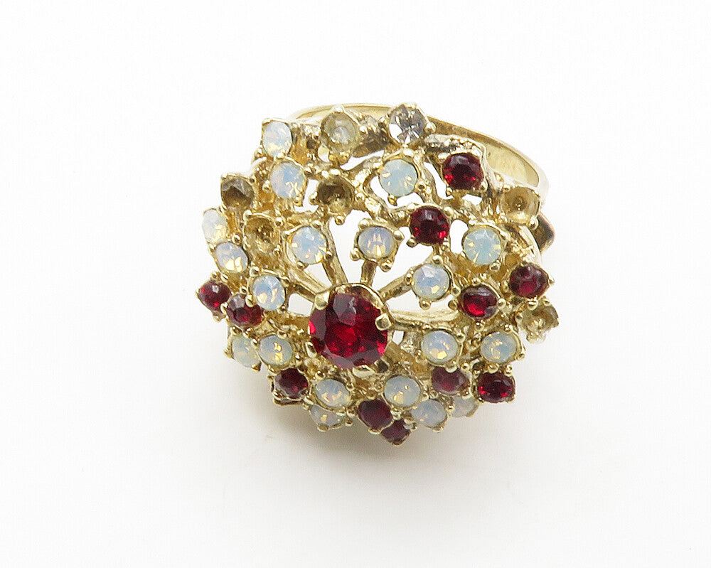 925 Sterling Silver  Garnet & Topaz Floral Dome Cocktail Ring Sz 7  RG14379