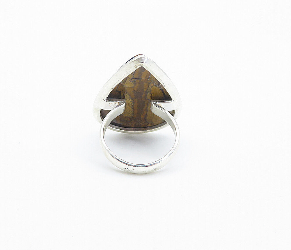 925 Sterling Silver  Pear Shape Tiger's Eye Shiny Cocktail Ring Sz 7  RG8492