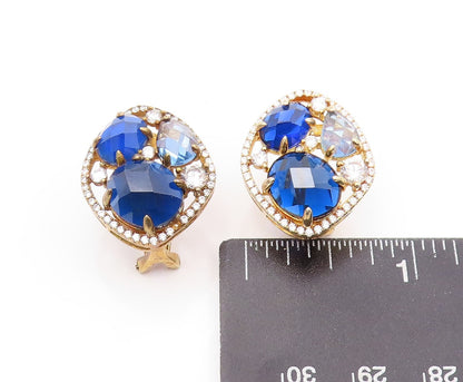 925 Sterling Silver Vintage Earrings Gold Plated Sapphire CZ Blue Topaz  EG13319