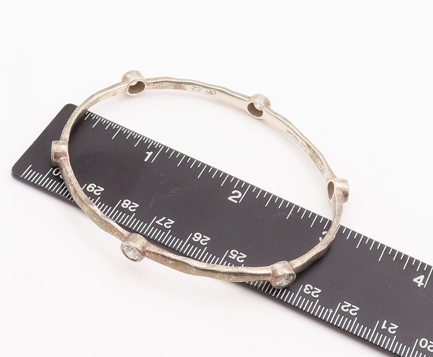 925 Sterling Silver Vintage Bracelet Minimalist Topaz Beaded Bangle  BT10535