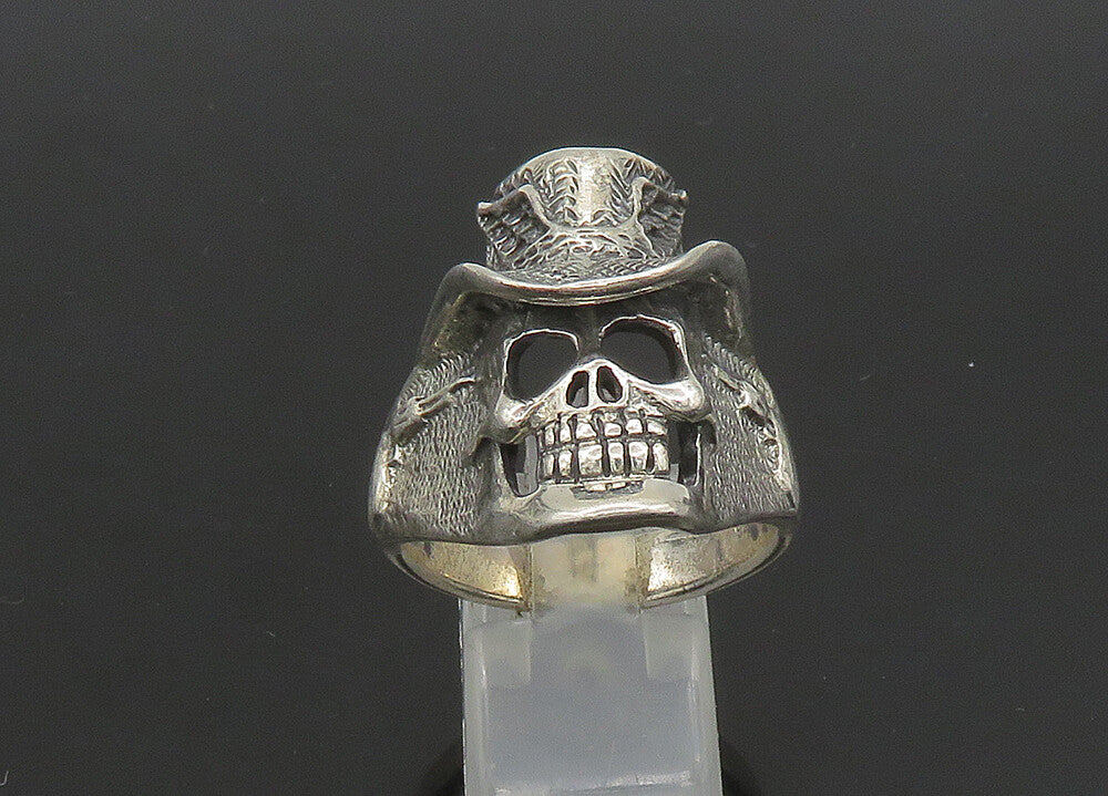 925 Sterling Silver  Vintage Skeleton Head Large Biker Ring Sz 12  RG23537