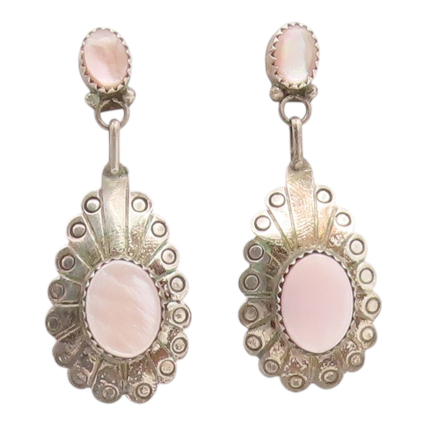 925 Sterling Silver Vintage Earrings SOUTHWESTERN Mother Of Pearl Drop  EG14358