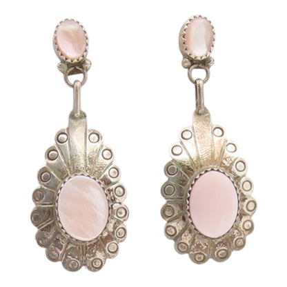 925 Sterling Silver Vintage Earrings SOUTHWESTERN Mother Of Pearl Drop  EG14358