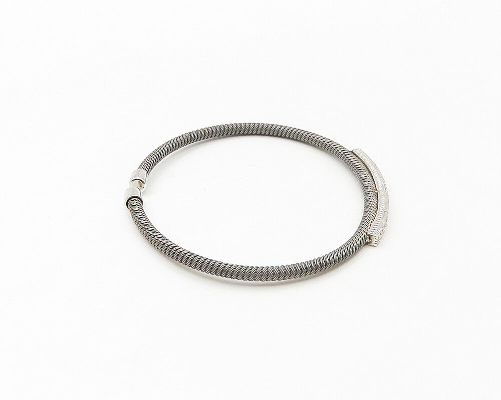 925 Sterling Silver  Shiny Cubic Zirconia Wire Twist Bangle Bracelet  BT6644