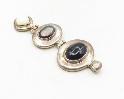 ESPO SIG 925 Silver  Vintage Mother Of Pearl Abalone & Onyx Pendant  PT7869