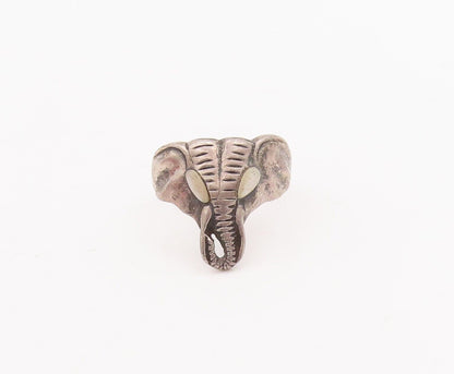 925 Sterling Silver Vintage Ring Carved Cat Eyed Elephant Face  Sz 5.5  RG28459