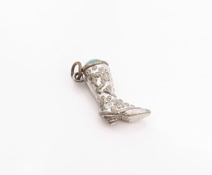 925 Sterling Silver Vintage Pendant Turquoise Floral Cow Boy Boot Charm  PT24756