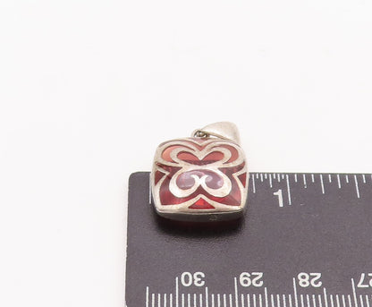 925 Sterling Silver Vintage Pendant Red Gemstone Caged Heart Design  PT23289