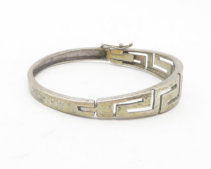 925 Sterling Silver  Vintage Greek Key Cutout Hinge Bangle Bracelet  BT4712