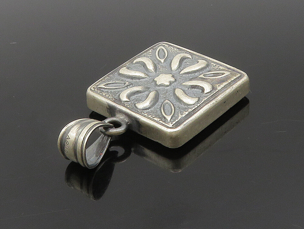 ASUR 925 Silver  Vintage Etched Flower Pedals Motif Square Pendant  PT20190
