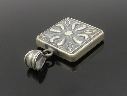 ASUR 925 Silver  Vintage Etched Flower Pedals Motif Square Pendant  PT20190
