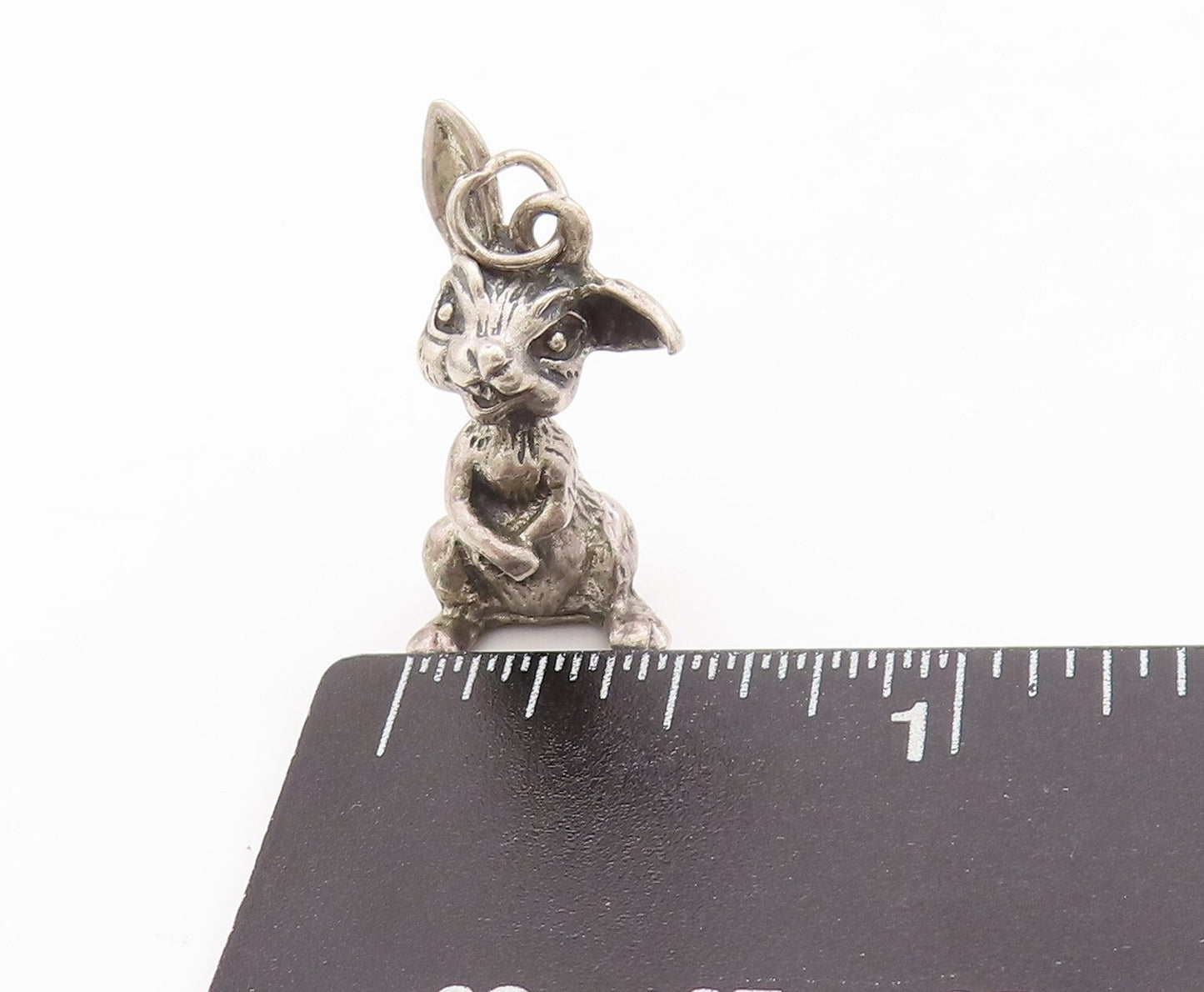 925 Sterling Silver Vintage Pendant JEWEL ART 3D Carved Bunny Charm  PT23460