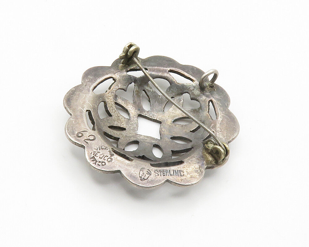 MEXICO 925 Sterling Silver  Vintage Dark Tone Cutout Dome Brooch Pin  BP5684