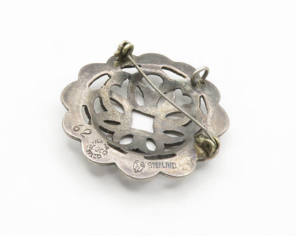MEXICO 925 Sterling Silver  Vintage Dark Tone Cutout Dome Brooch Pin  BP5684