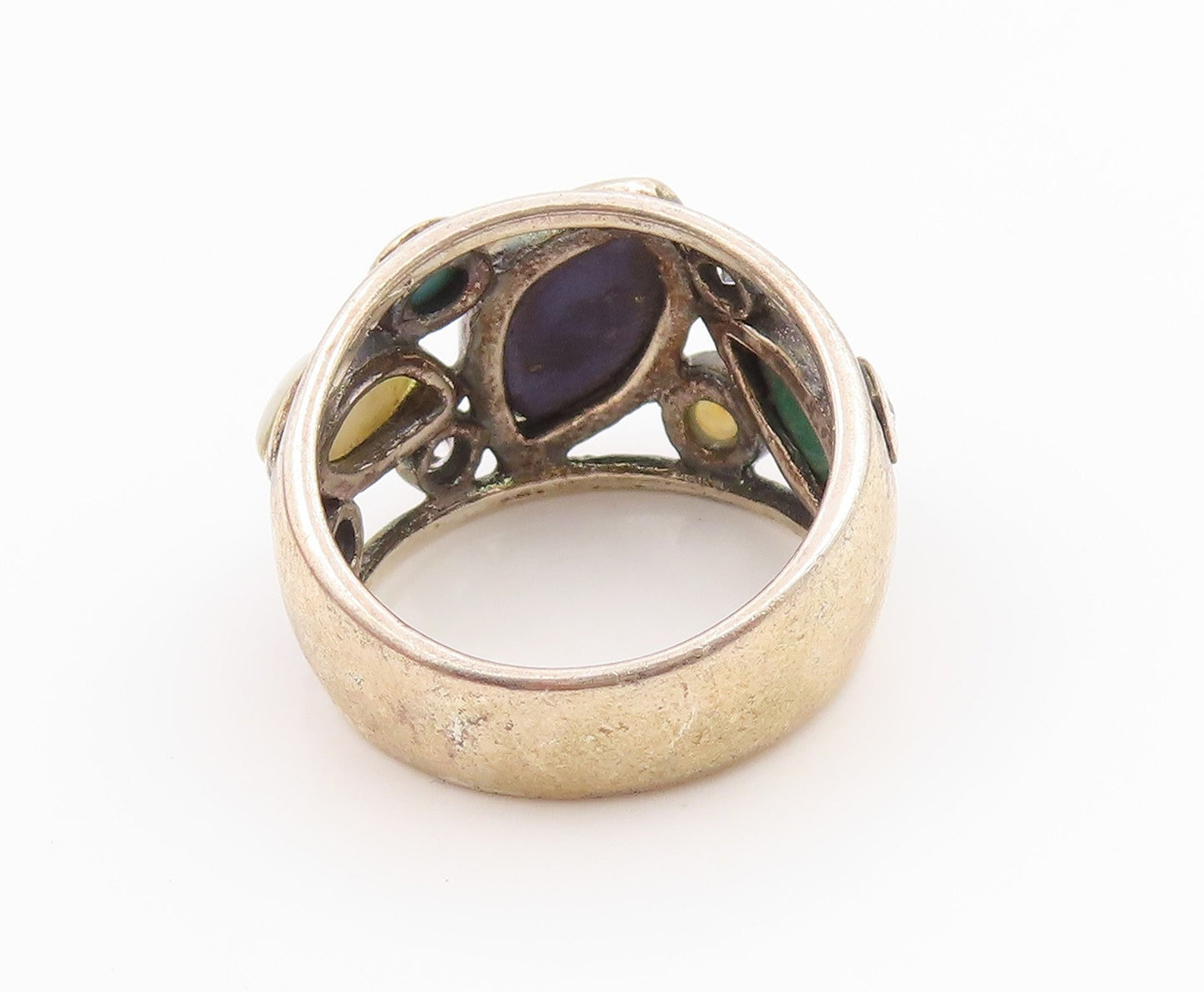 925 Sterling Silver Vintage Ring Classic Multi Gemstone Band  Sz 7.5  RG36063
